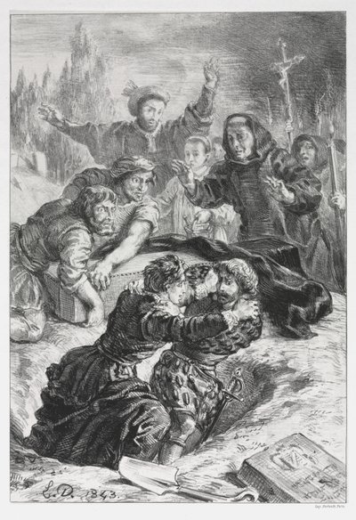 Hamlet: Hamlet och Laertes i Ophelias grav av Eugène Delacroix
