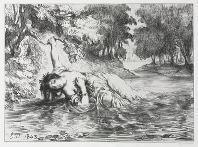 Hamlet: Ophelias död, 1843. av Eugène Delacroix