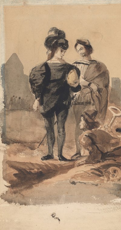 Hamlet och Horatio på kyrkogården, 1827-28. av Eugène Delacroix
