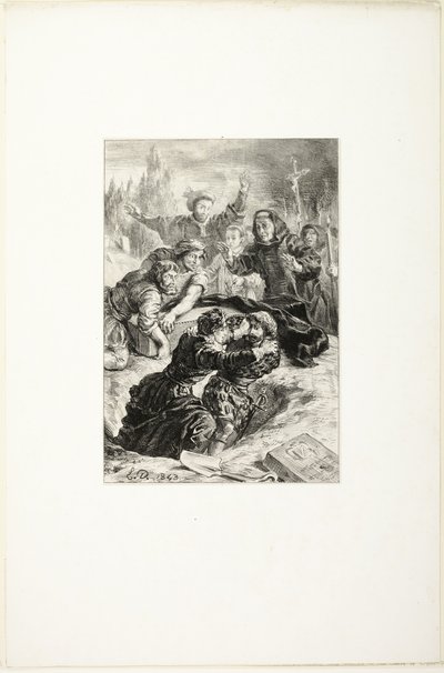 Hamlet och Laertes i Ofelias grav av Eugène Delacroix