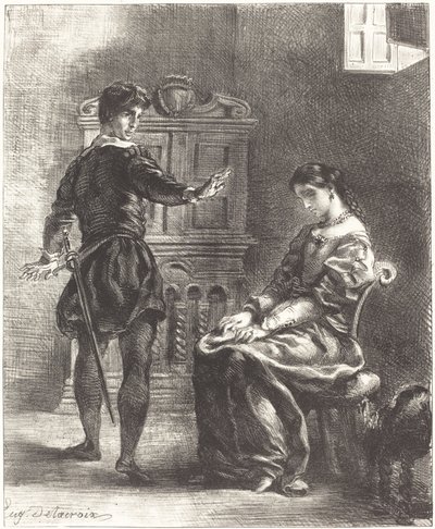 Hamlet och Ophelia Act III, Scen I, 18341843. av Eugène Delacroix