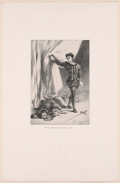Hamlet och Polonius kropp, plansch 11 ur Hamlet av Eugène Delacroix