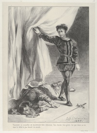 Hamlet och Polonius lik, 1835., 1835. av Eugène Delacroix