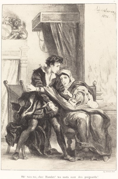 Hamlet och drottningen (akt III, scen IV) av Eugène Delacroix