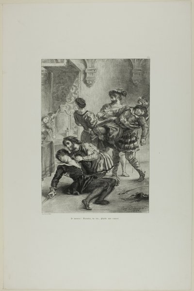 Hamlets död, plansch 16 från Hamlet av Eugène Delacroix