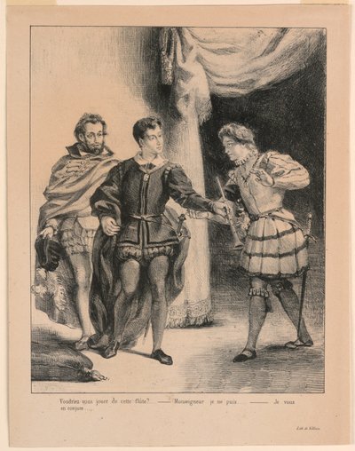 Illustration för Hamlet: Hamlet och Guildenstern (III,2) av Eugène Delacroix