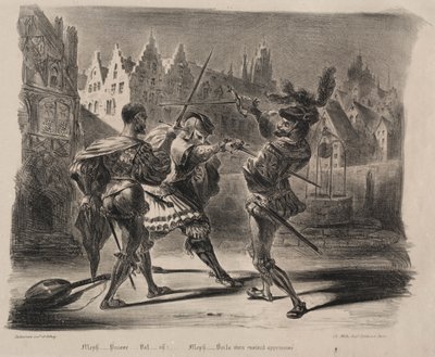 Illustrationer för Faust: Duell av Faust och Valentin av Eugène Delacroix