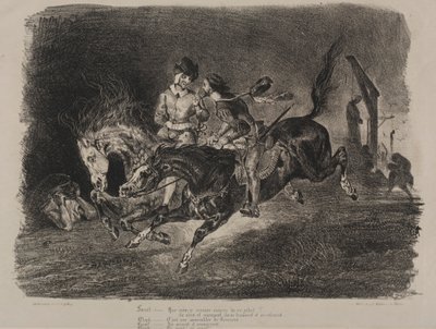 Illustrationer för Faust: Faust och Méphistophélés ridning på sabbaten av Eugène Delacroix