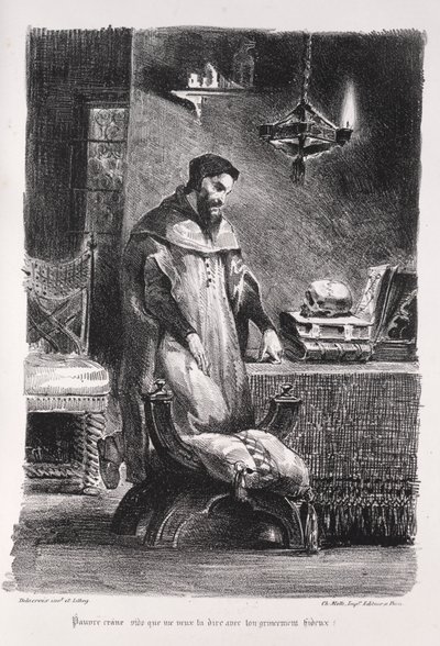 Illustrationer för Faust: Faust i sitt omklädningsrum av Eugène Delacroix