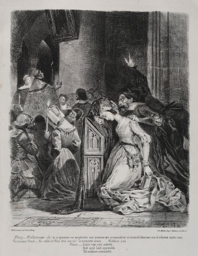 Illustrationer för Faust: Marguerite i kyrkan av Eugène Delacroix