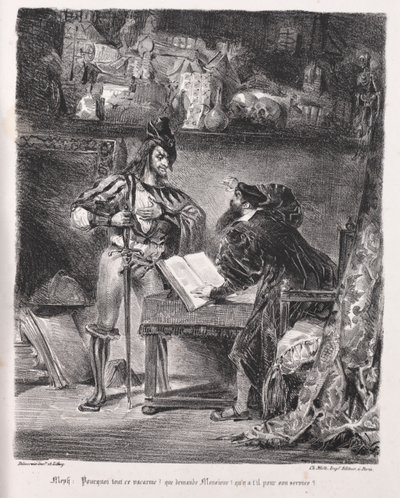 Illustrationer för Faust: Mephistopheles besöker Faust av Eugène Delacroix