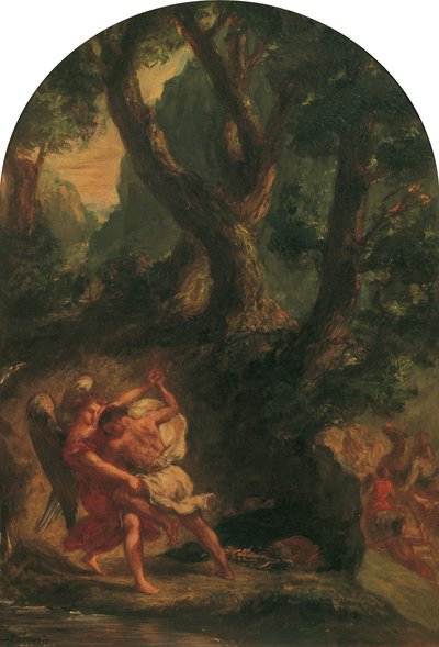 Jacob brottas med ängeln, 1850-1855. av Eugène Delacroix
