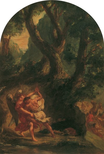 Jakob brottas med ängeln av Eugène Delacroix