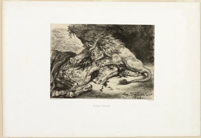 Lejon som slukar en häst av Eugène Delacroix