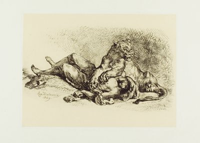 Lejoninnan river i bröstet på en arab av Eugène Delacroix