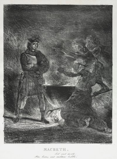 Macbeth konsulterar häxorna av Eugène Delacroix