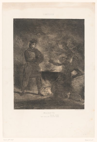 Macbeth rådfrågar de tre häxorna Macbeth (titel på objekt) av Eugène Delacroix