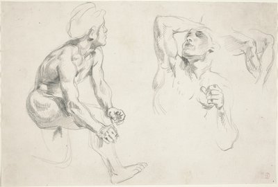 Naken man poserar för figurer i Frize de la Guerre, ca. 1835. av Eugène Delacroix