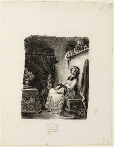 Marguerite vid spinnhjulet av Eugène Delacroix