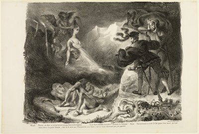 Marguerites spöke uppenbarar sig för Faust, ur Faust av Eugène Delacroix