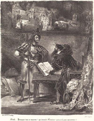 Mephisto dyker upp för Faust. av Eugène Delacroix