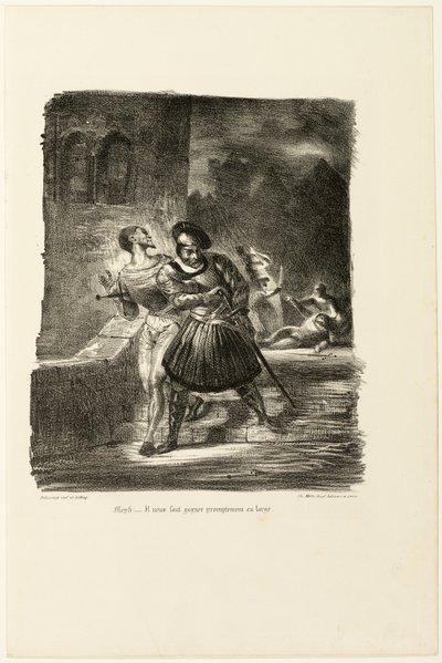 Mephistopheles och Faust flyr efter duellen, från Faust av Eugène Delacroix