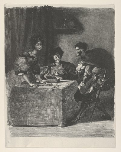 Mephistopheles presenterar sig för Martha Goethe, Faust, 1825-27., 1825-27. av Eugène Delacroix