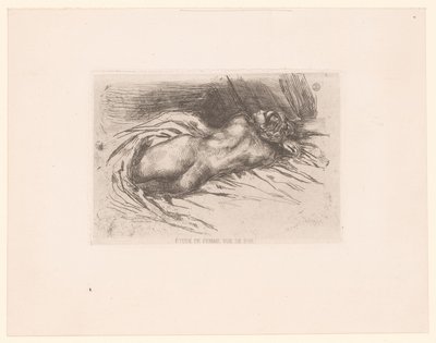 Naken kvinna sedd bakifrån Étude de femme, vue de dos (titel på objekt) av Eugène Delacroix