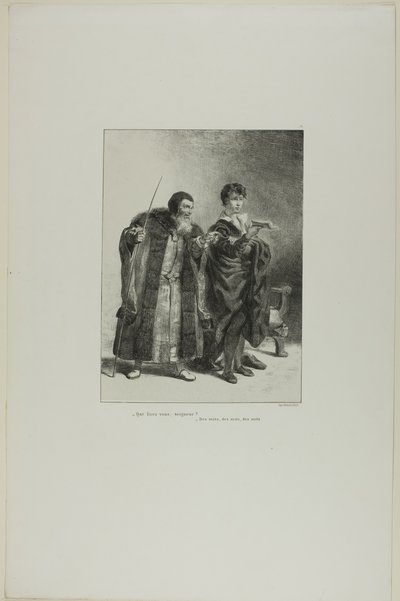 Polonius och Hamlet, plansch 4 ur Hamlet av Eugène Delacroix
