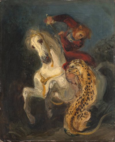 Ryttare attackerad av en Jaguar av Eugène Delacroix
