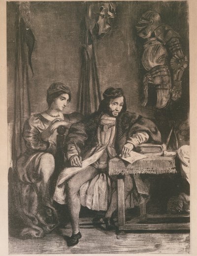 Scen ur Goethes "Götz" Götz von Berlichingen skriver sina memoarer, 1836-63., 1836-63. av Eugène Delacroix