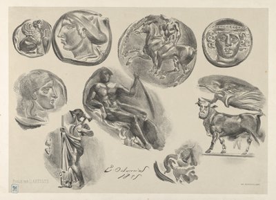 Ark med nio antika mynt, 1825., 1825. av Eugène Delacroix