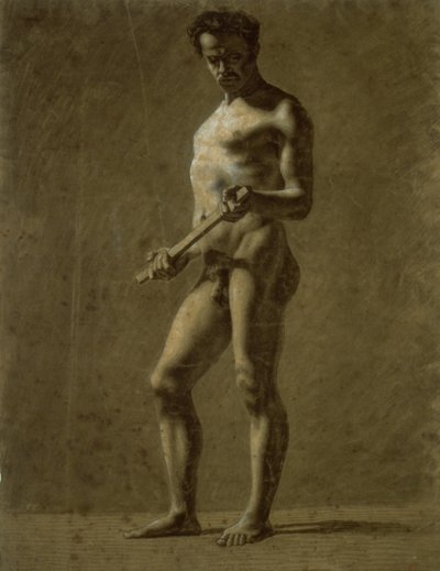 Stående akademisk manlig naken (rekto); Skiss av överarm (verso) av Eugène Delacroix