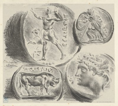 Studier av fyra grekiska mynt, 1825., 1825. av Eugène Delacroix