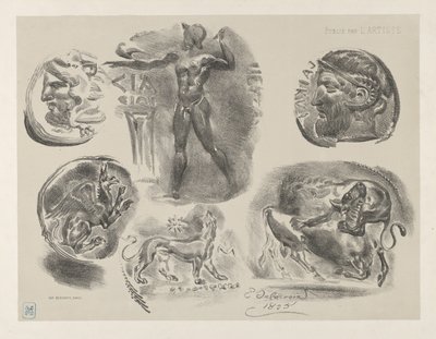 Studier av sex grekiska mynt, 1825., 1825. av Eugène Delacroix