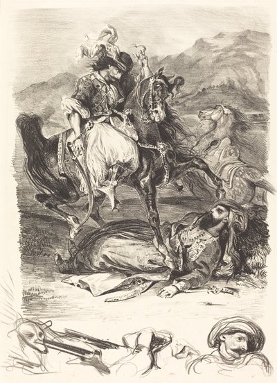 Slaget om Giaour och Pasha (Combat du Giaour et du Pacha) av Eugène Delacroix