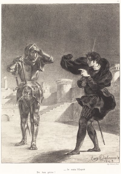 The Ghost on the Terrace Act I, Scen V, 1843. av Eugène Delacroix