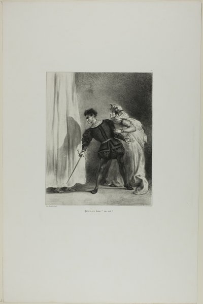 Mordet på Polonius, plansch 9 ur Hamlet av Eugène Delacroix