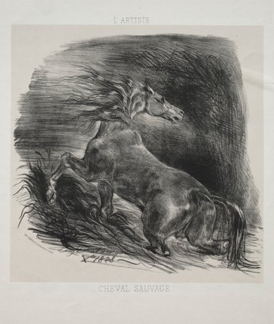 Den vilda hästen, eller den skrämda hästen som lämnar vattnet av Eugène Delacroix