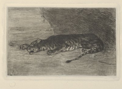 Tiger som ligger vid ingången till dess lya, ca. 1828-30., ca. 1828-30. av Eugène Delacroix
