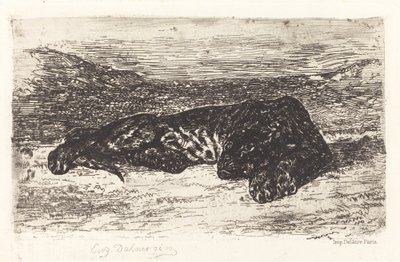 Tiger som sover i öknen, ca. 1830. av Eugène Delacroix