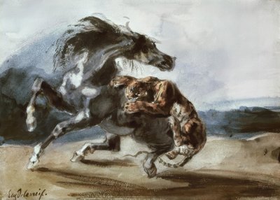 Tiger attackerar en vild häst av Ferdinand Victor Eugene Delacroix