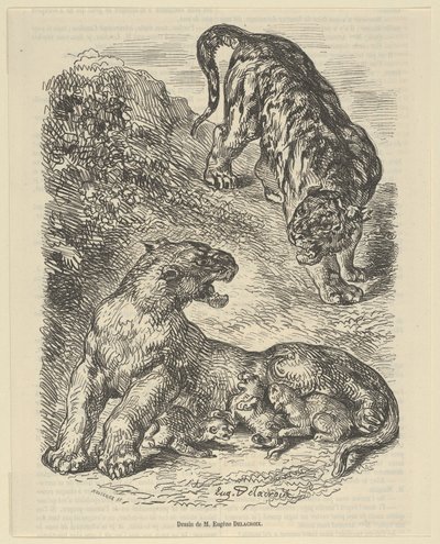 Tigress attackerad av en tiger medan hon ammade hennes unga, 1853., 1853. av Eugène Delacroix