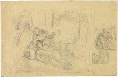 Kvinna som dör(?), Man i sovrummet, två skisser av samma av Eugène Delacroix