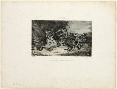Ung tiger som leker med sin mamma av Eugène Delacroix