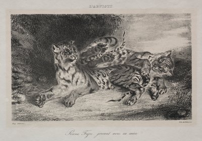 Ung tiger som leker med sin mamma av Eugène Delacroix