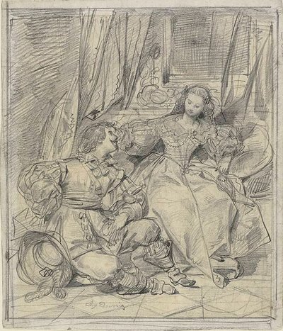Lady och Cavalier av Eugène François Marie Joseph Devéria