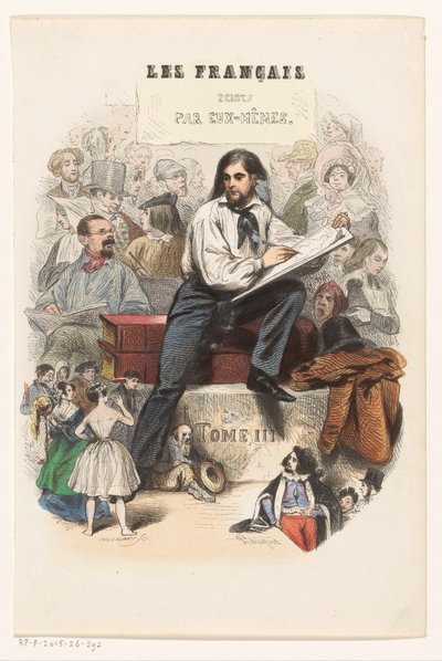 Skissande konstnär Titelsida för: Les Français peints par eux-mêmes, 1841 av Eugène Guillaumot