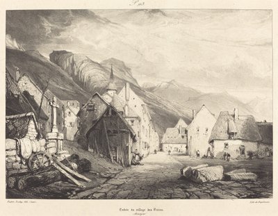 Ingång till byn Les Bains av Eugène Isabey and Pierre Luc Charles Ciceri