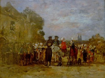 Franska:  Noce à Quimper Bröllop i Quimper av Eugene Louis Boudin